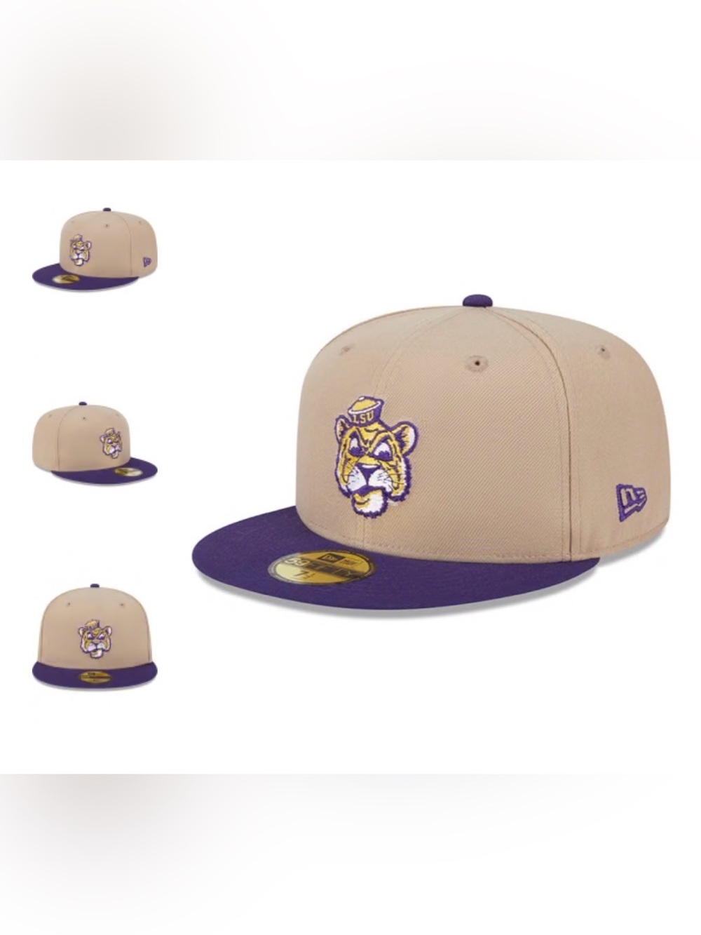 NEW ERA LSU TIGERS MENS TAN 2T EVERGREEN 59FIFTY FITTED HAT 7 1/2